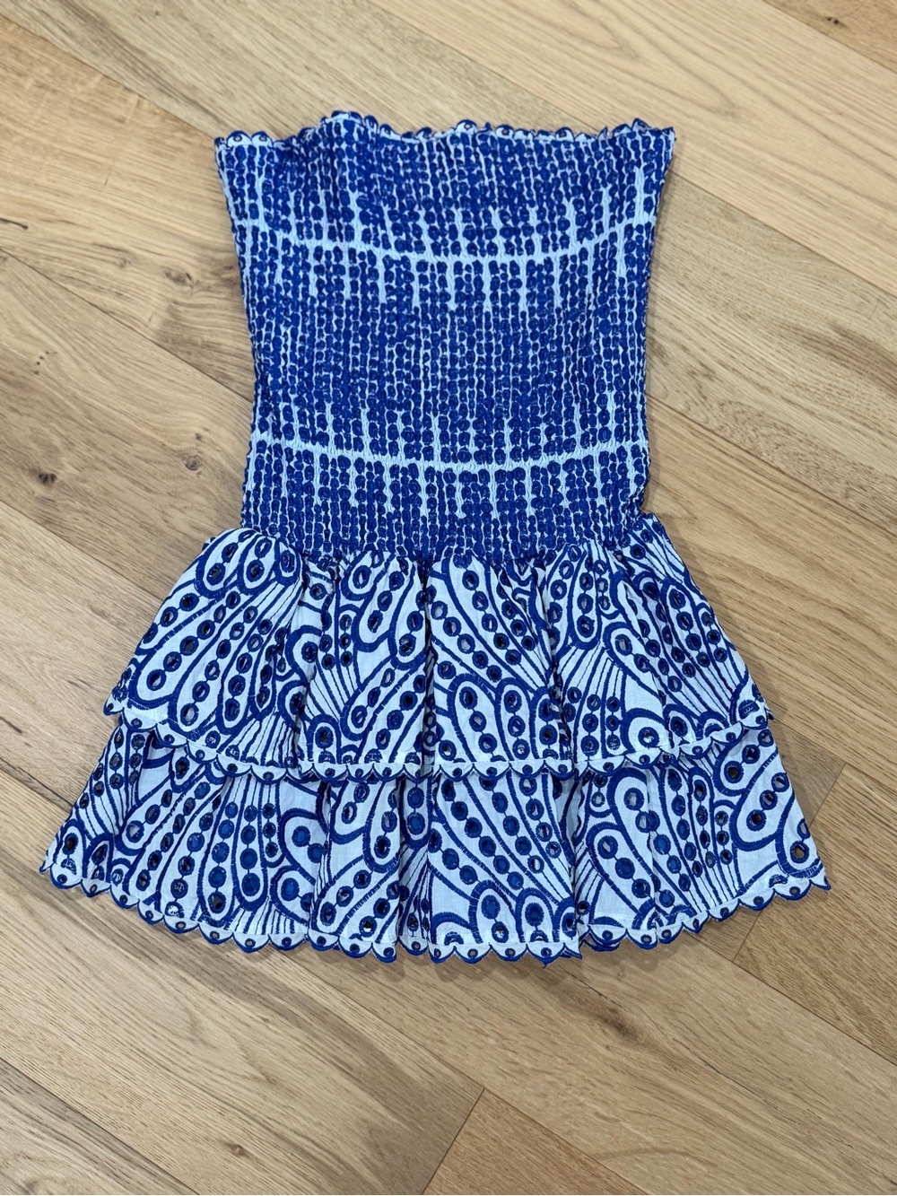 Main Strip Blue & White Smocked Tiered Summer Dress